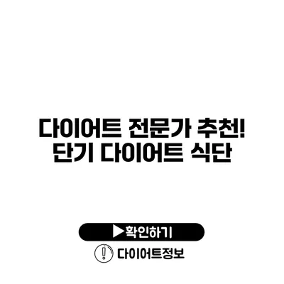 다이어트 전문가 추천! 단기 다이어트 식단