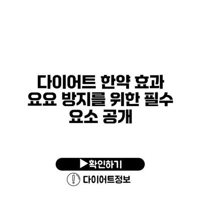 다이어트 한약 효과? 요요 방지를 위한 필수 요소 공개