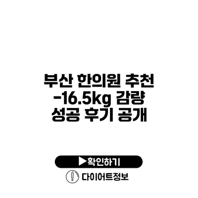 부산 한의원 추천 -16.5kg 감량 성공 후기 공개