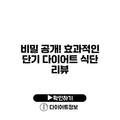 비밀 공개! 효과적인 단기 다이어트 식단 리뷰