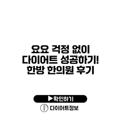 요요 걱정 없이 다이어트 성공하기! 한방 한의원 후기