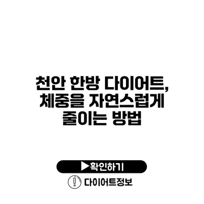 천안 한방 다이어트, 체중을 자연스럽게 줄이는 방법