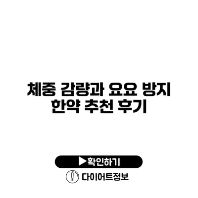 체중 감량과 요요 방지 한약 추천 후기