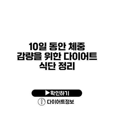 10일 동안 체중 감량을 위한 다이어트 식단 정리